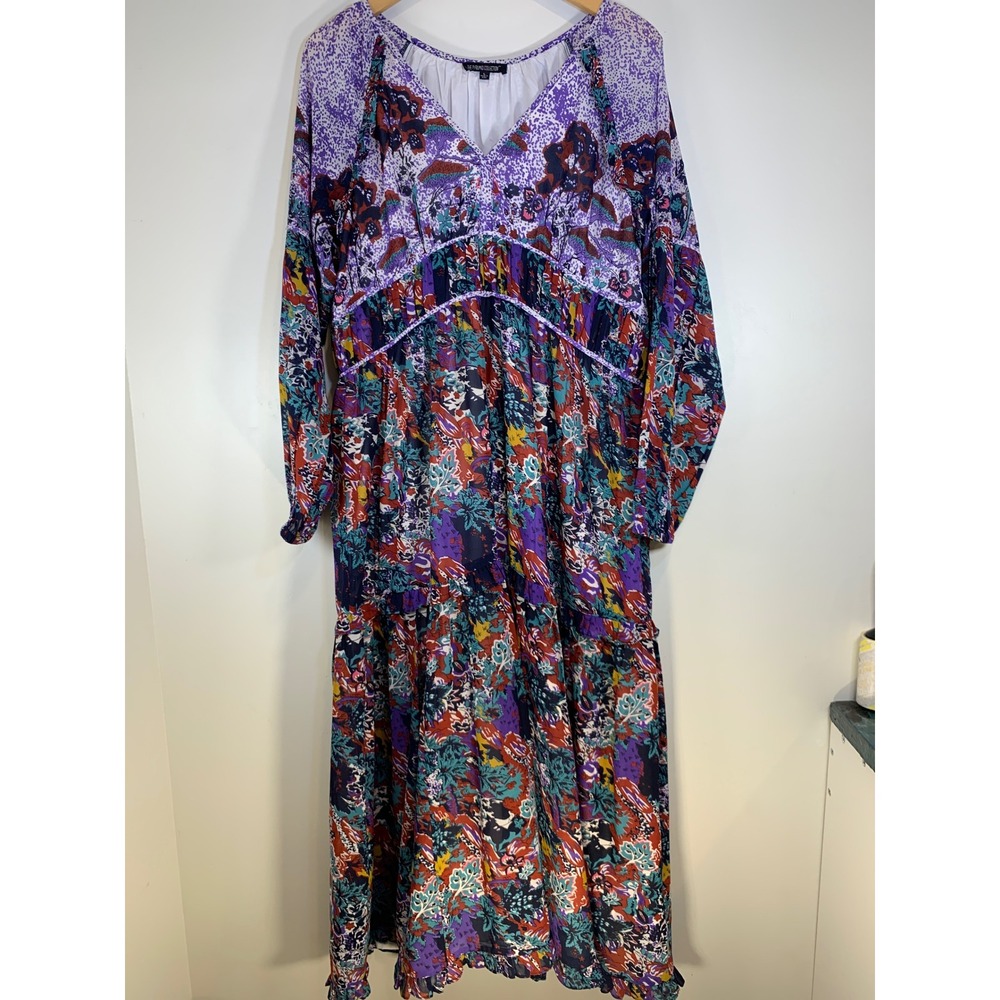Floral Maxi Dress L Whimsigoth Boho tiered ‎ empire waist flowy feminine Womens